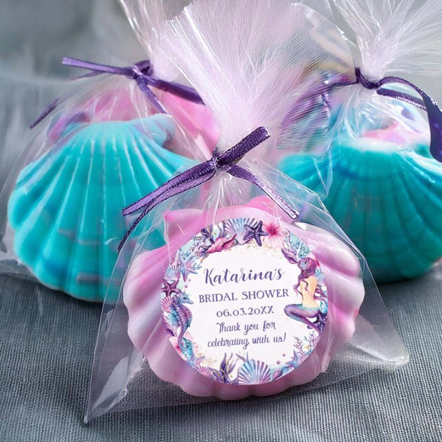 Sticker Rond Baby Shower Mermaid Under the Sea Turquoise Violet (Créateur téléchargé)