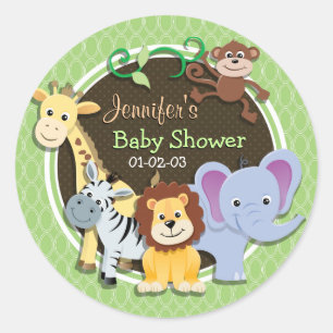 Sticker Rond Baby shower mignon de jungle ; Ovales vert clair