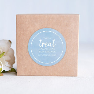 Sticker Rond Baby shower Mignonne Aquarelle Bleu Treat Whimsica