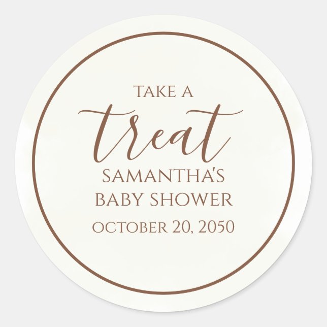 Sticker Rond Baby shower mignonne Calligraphie Script Crème tra (Devant)