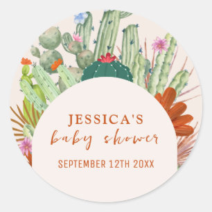Sticker Rond Baby shower minimal Boho Cactus Arch Desert Pampas