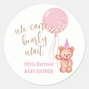 Sticker Rond Baby shower minimaliste à bulle rose ours Teddy