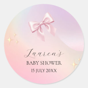 Sticker Rond Baby-Shower Minimaliste Arc-En-Ciel Rose