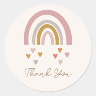Sticker Rond Baby shower minimaliste arc-en-ciel rose et or