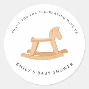 Sticker Rond Baby Shower Minimaliste Cheval à Bascule Genre Neu