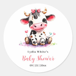 Sticker Rond Baby shower minimaliste fille Vache sacrée