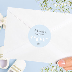 Sticker Rond Baby Shower Minimaliste Garçon Bleu Clair