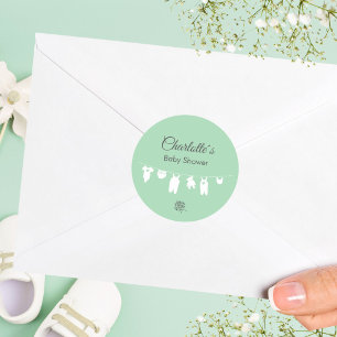 Sticker Rond Baby Shower Minimaliste Vert Menthe Genre Neutre
