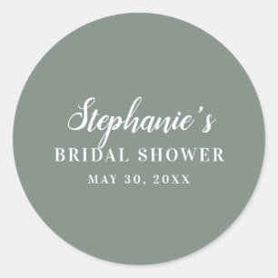 Sticker Rond Baby Shower Minimaliste Vert Sauge et Blanc