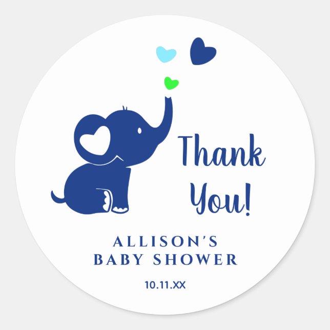 Sticker Rond Baby shower minimum Merci éléphant bleu bleu  (Devant)
