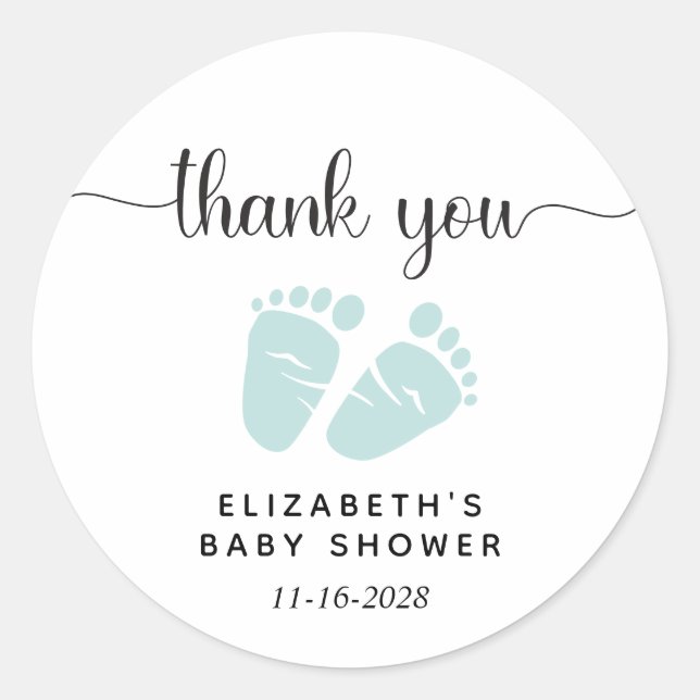 Sticker Rond Baby shower Mint vert pieds Merci (Devant)