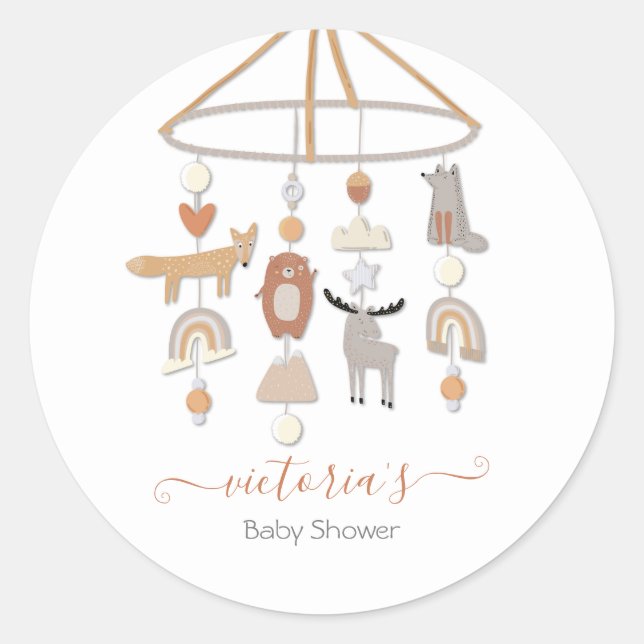 Sticker Rond Baby shower mobile Boho Forest Animaux (Devant)