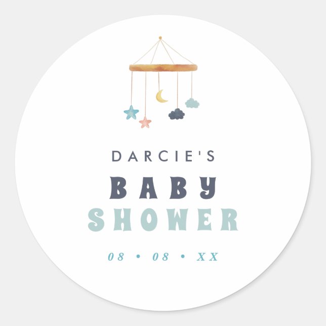 Sticker Rond Baby shower mobile moderne pour bébé (Devant)