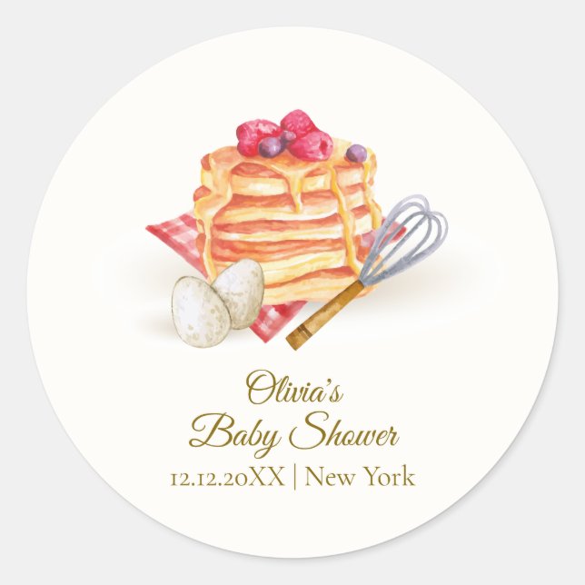 Sticker Rond Baby shower moderne Berry Pancake Egg Whisk Brunch (Devant)