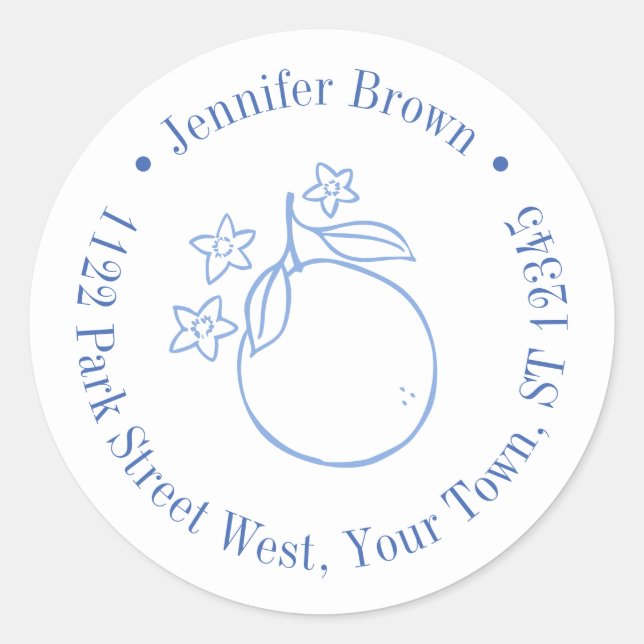 Sticker Rond Baby Shower Moderne Bleu et Blanc au Citron (Devant)