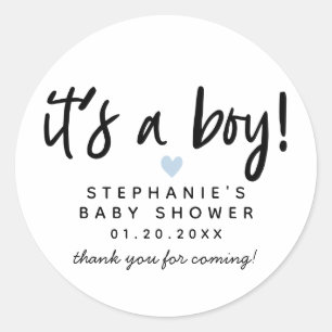 Sticker Rond Baby shower moderne Blue Heart