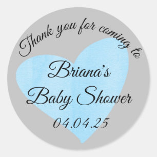 Sticker Rond Baby shower moderne Blue Heart Boy