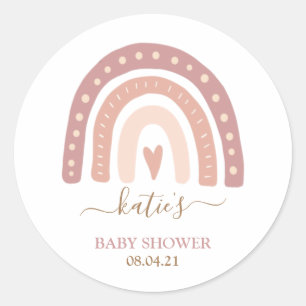 Sticker Rond Baby shower moderne Blush Rose Rainbow Girl