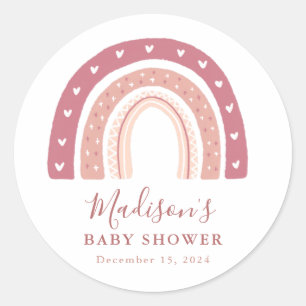 Sticker Rond Baby shower moderne chic Pastel rose arc-en-ciel