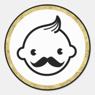 Sticker Rond Baby shower moderne de frontière d'or de garçon de