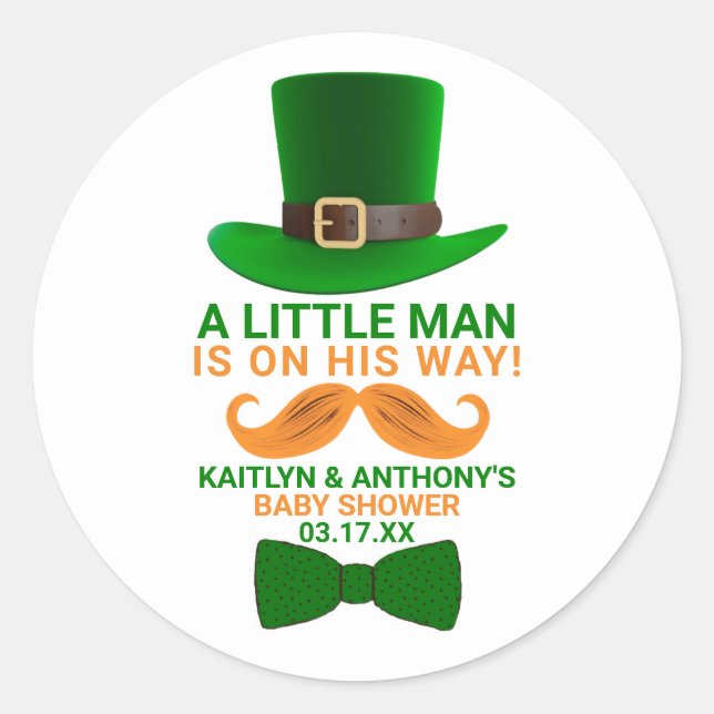 Sticker Rond Baby shower moderne de la Saint Patrick de Leprech (Devant)