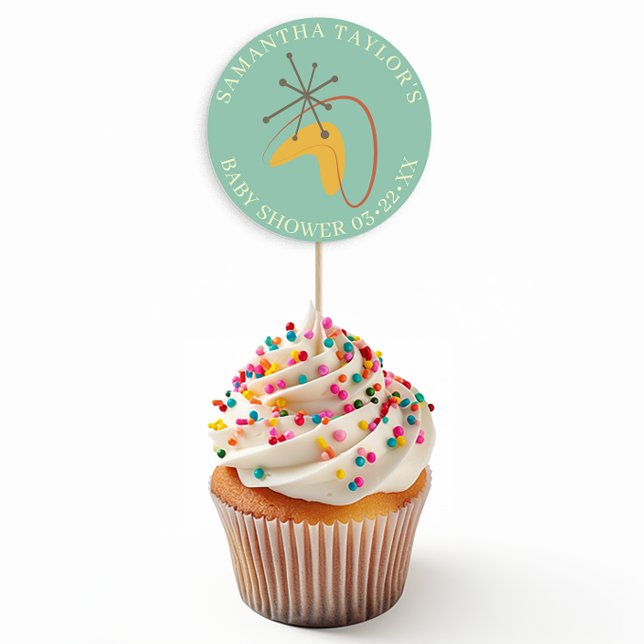 Sticker Rond Baby shower moderne du milieu du siècle Favor Stic (Retro Baby Shower Sticker Favor)