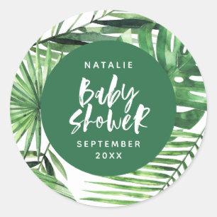 Sticker Rond baby shower moderne et élégant à la végétatio