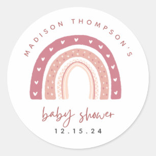 Sticker Rond Baby shower moderne Pastel Pink Rainbow