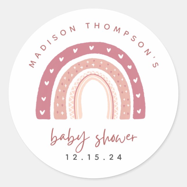 Sticker Rond Baby shower moderne Pastel Pink Rainbow (Devant)