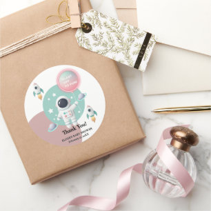 Sticker Rond Baby shower moderne Pastel Space Explorer