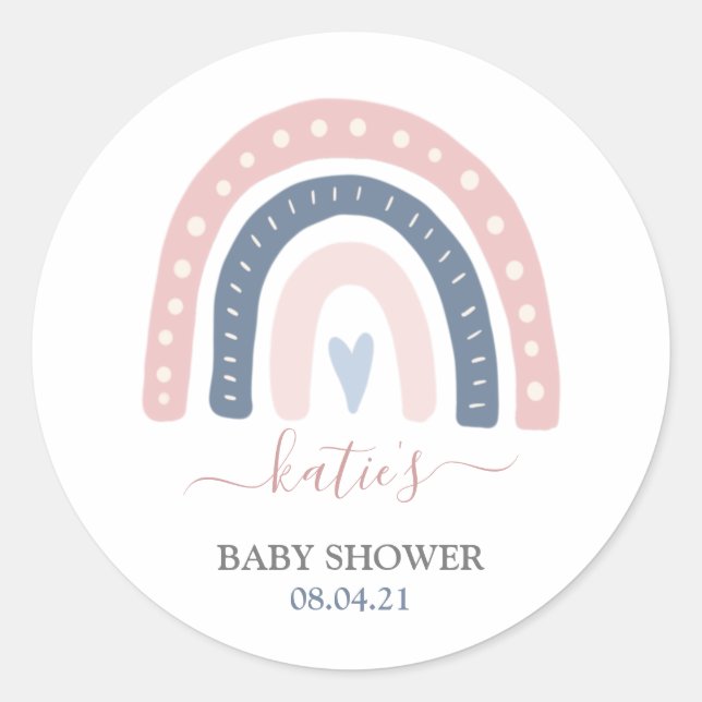 Sticker Rond Baby shower moderne rose et bleu arc en ciel (Devant)