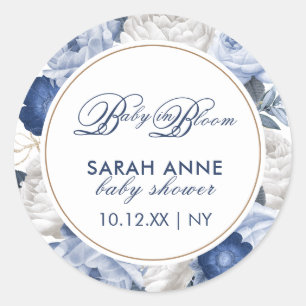 Sticker Rond Baby shower moderne Rustique bleu & blanc