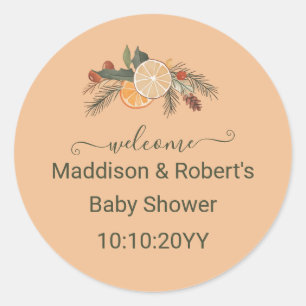 Sticker Rond Baby shower moderne séché d'agrumes d'hiver Accuei