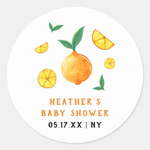 Sticker Rond Baby shower moderne Watercor Citrus Orange