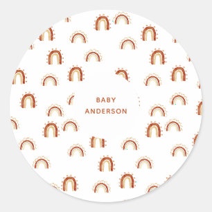 Sticker Rond Baby shower Motif arc-en-ciel de Bohême