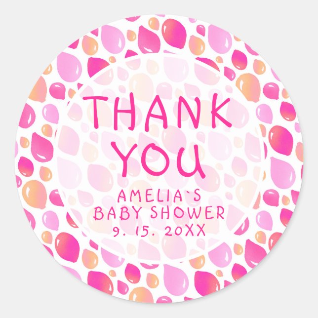 Sticker Rond Baby shower Motif de bimbo rose Balloon (Devant)