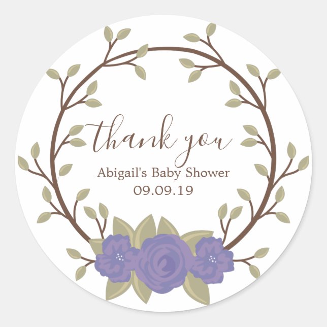 Sticker Rond Baby shower mou de germe de fleurs (Devant)