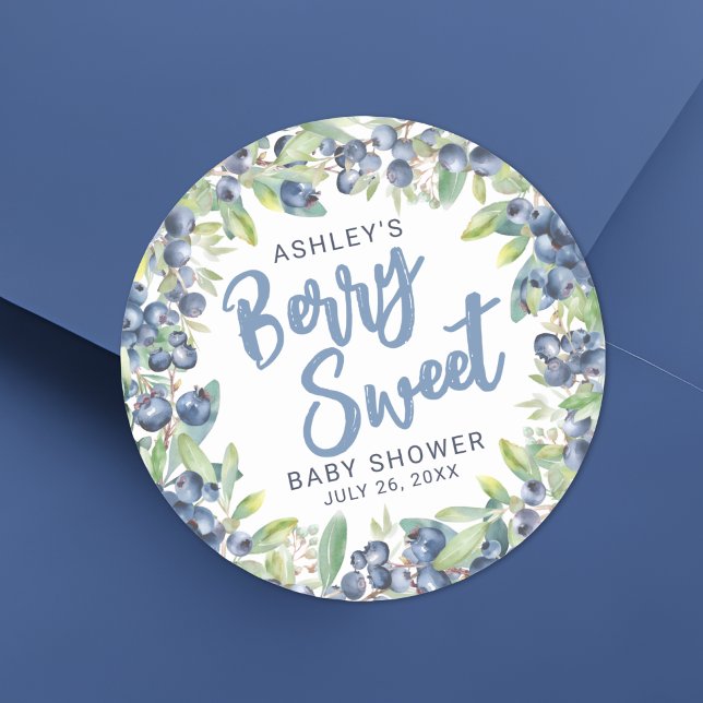 Sticker Rond Baby Shower Myrtille Douce Baby Shower (Blueberry Berry Sweet Baby Shower Classic Round Sticker)