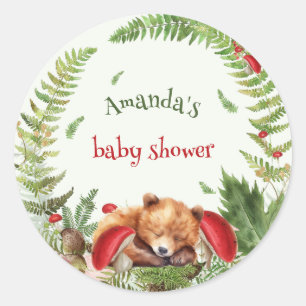 Sticker Rond Baby shower naturel botanique de la forêt d'Ours