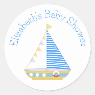Sticker Rond Baby shower Nautical Blue Stripe