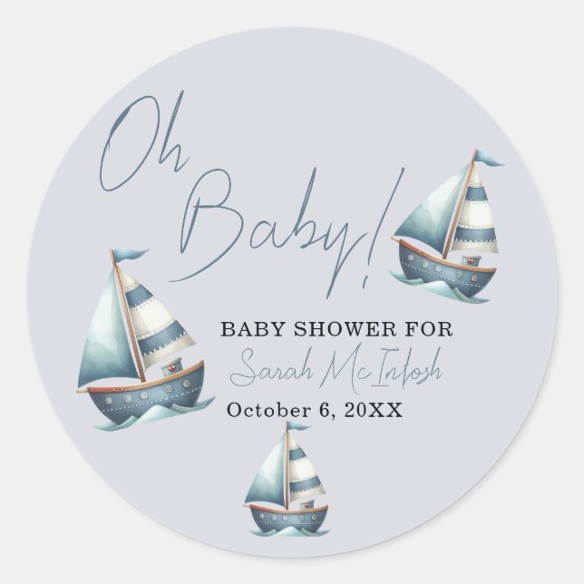 Sticker Rond Baby shower nautique (Devant)