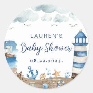 Sticker rond Baby shower nautique