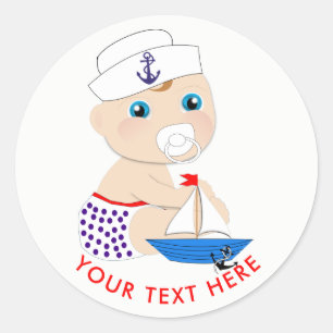 Sticker Rond Baby shower Nautique Garçons mignon marin Bleu