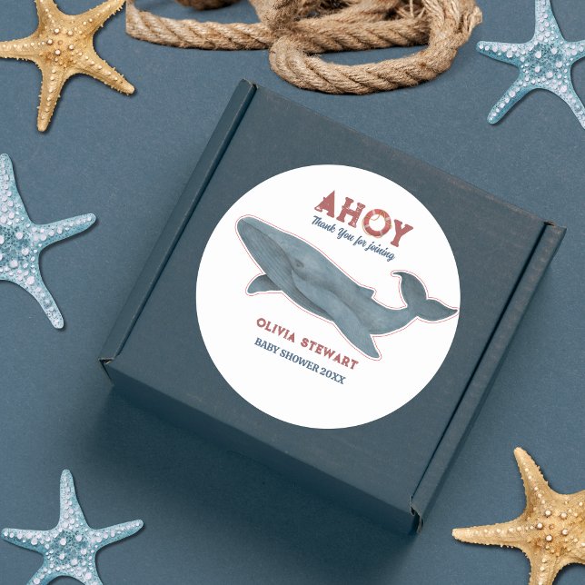 Sticker Rond Baby shower nautique Merci baleine (Créateur téléchargé)