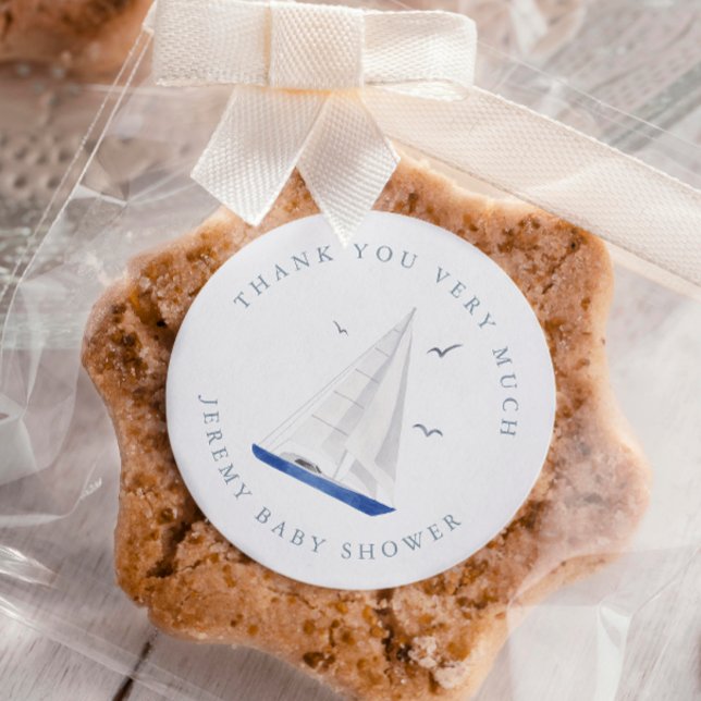 Sticker Rond Baby shower nautique minimal Ahoy Boy's (Créateur téléchargé)