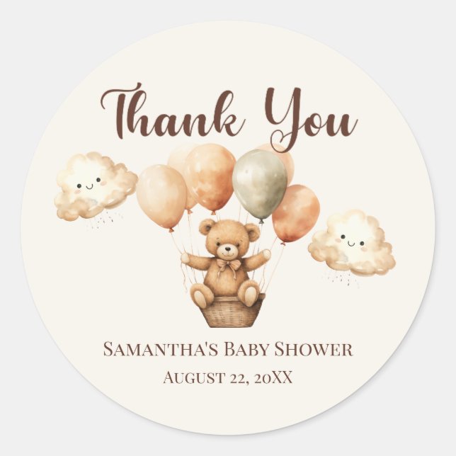Sticker Rond Baby shower neutre à ours mou (Devant)