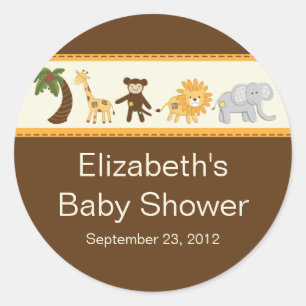 Sticker Rond Baby shower neutre animal de safari de jungle