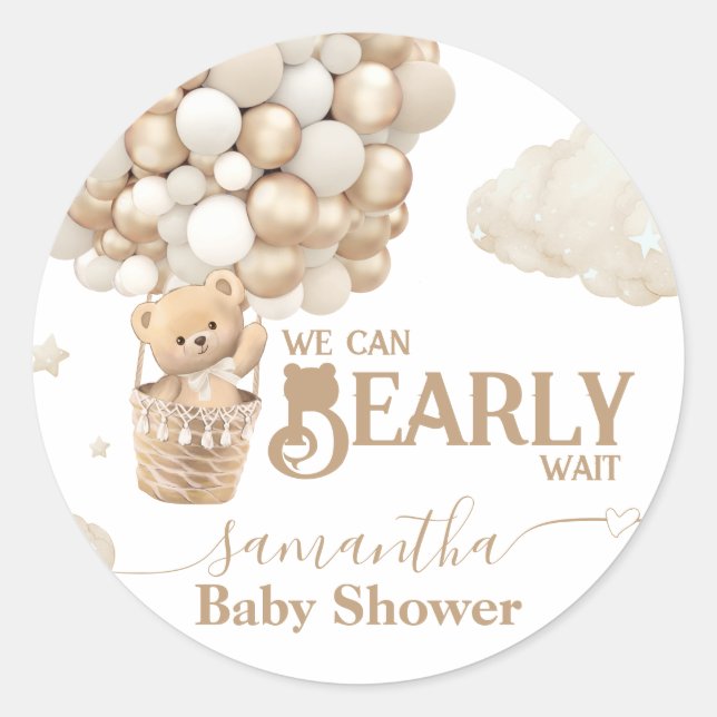 Sticker Rond Baby shower neutre d'attente de l'ours en peluche (Devant)