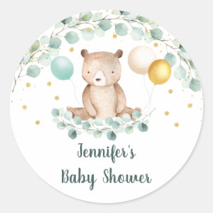 Sticker Rond Baby shower neutre de genre Gold de Bear Greenery