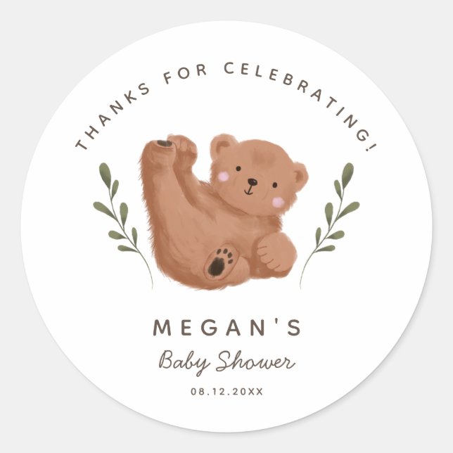 Sticker Rond Baby shower neutre de l'ours de bébé (Devant)